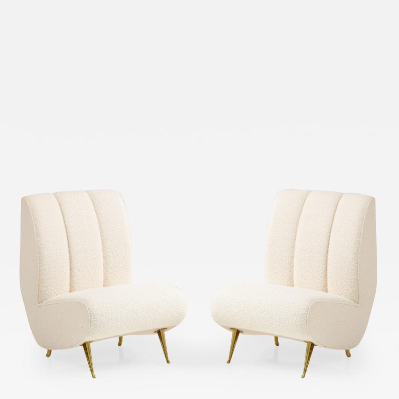  ISA Bergamo I S A Italy Rare Pair of Lounge or Slipper Chairs in Ivory Boucl by ISA Bergamo