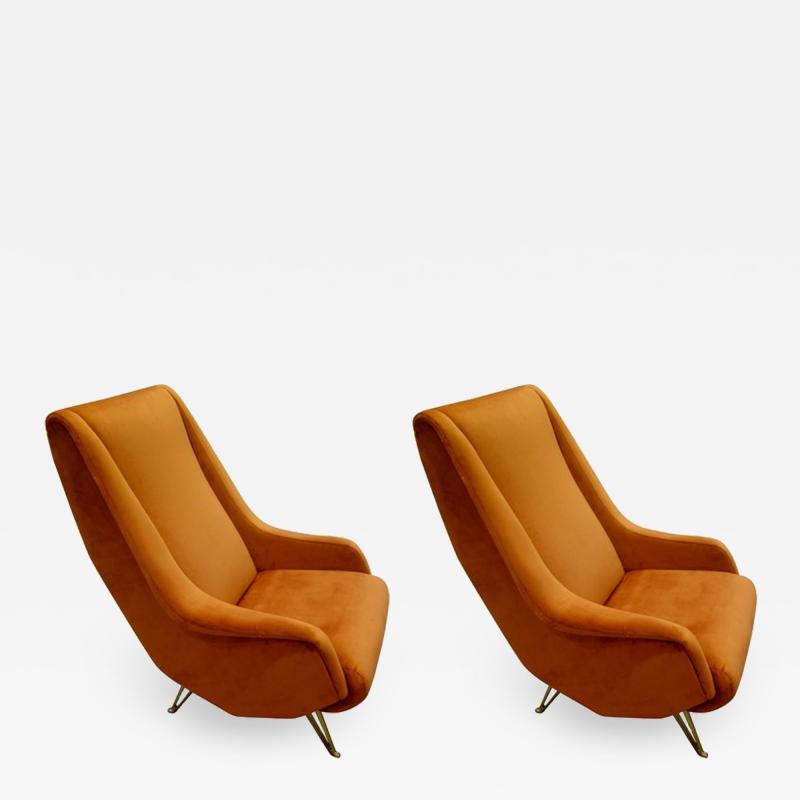  ISA Pair of Midcentury Italian Burnt Orange Tall Lounge Chairs Attributed to ISA