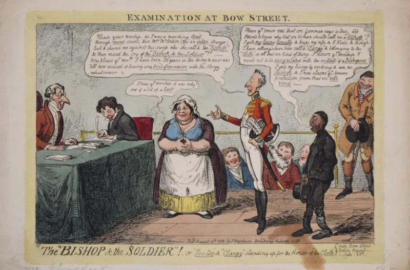  ISAAC CRUIKSHANK EXAMINATION AT BOW STREET THE BISHOP AND THE SOLDIER OR TOO TOO 