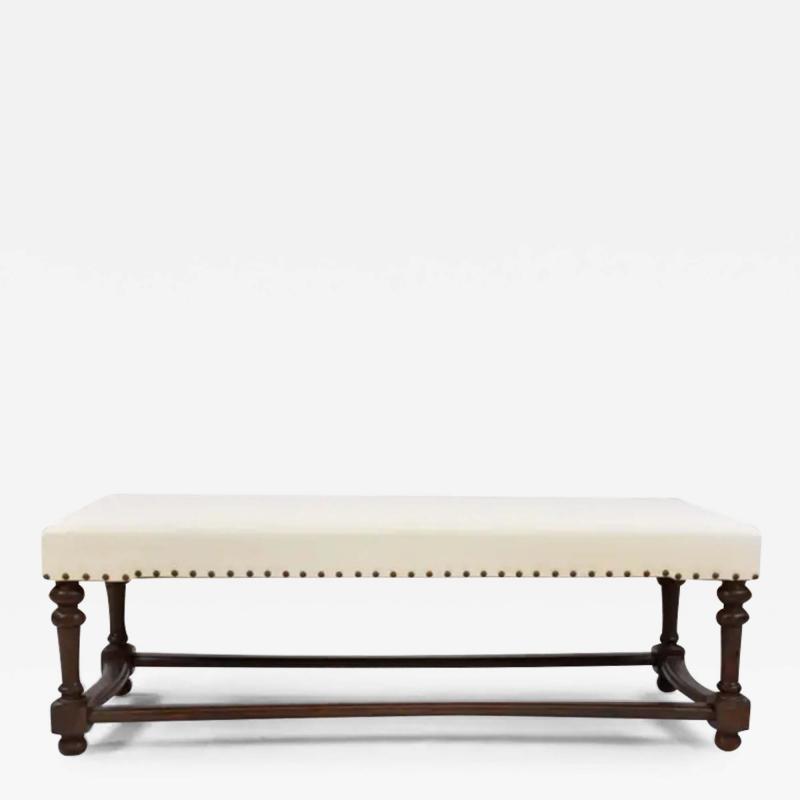  Iconic Design Gallery Le Jeune Upholstery Makana Bench Showroom Model with Nail Heads Ivory Linen
