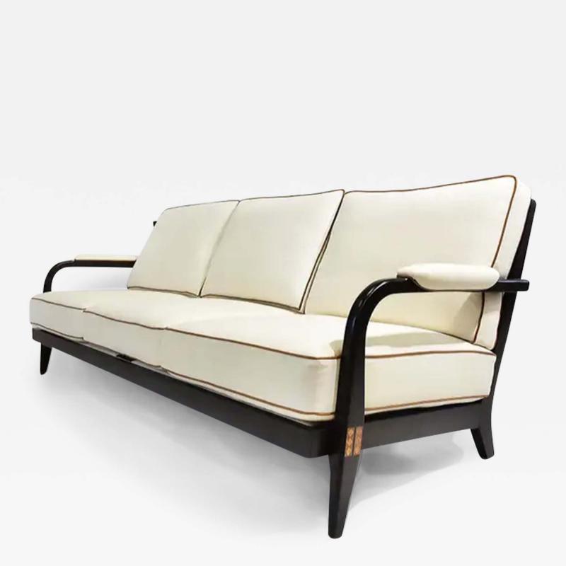  Iconic Design Gallery Le June Upholstery 3 Seat Club Havana Sofa Floor Model Walnut Finished Mahogany