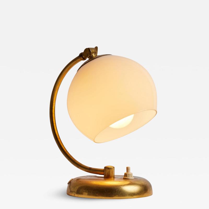  Idman Oy 1950s Mauri Almari Brass and Opaline Glass Table Lamp for Idman Oy