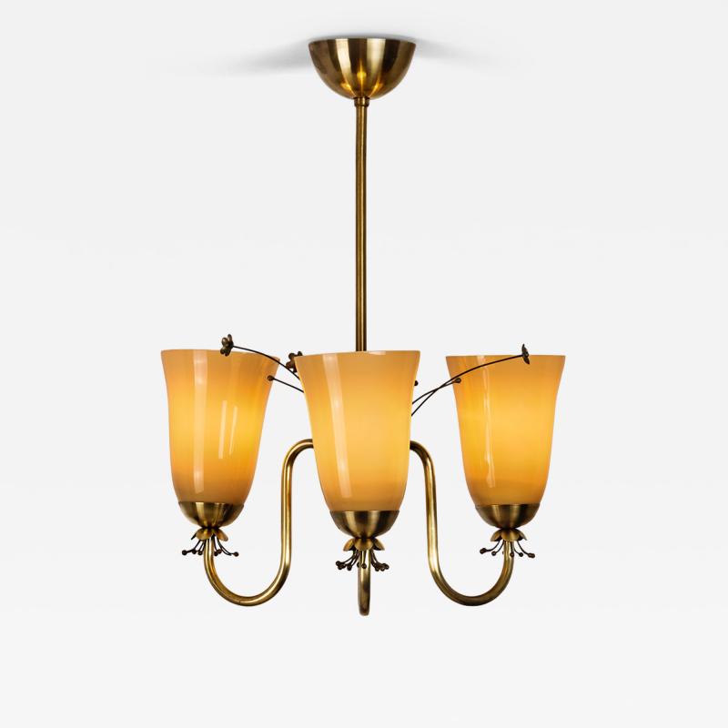  Idman Oy Brass Chandelier with Floral Decorations for Idman Finland 1950s