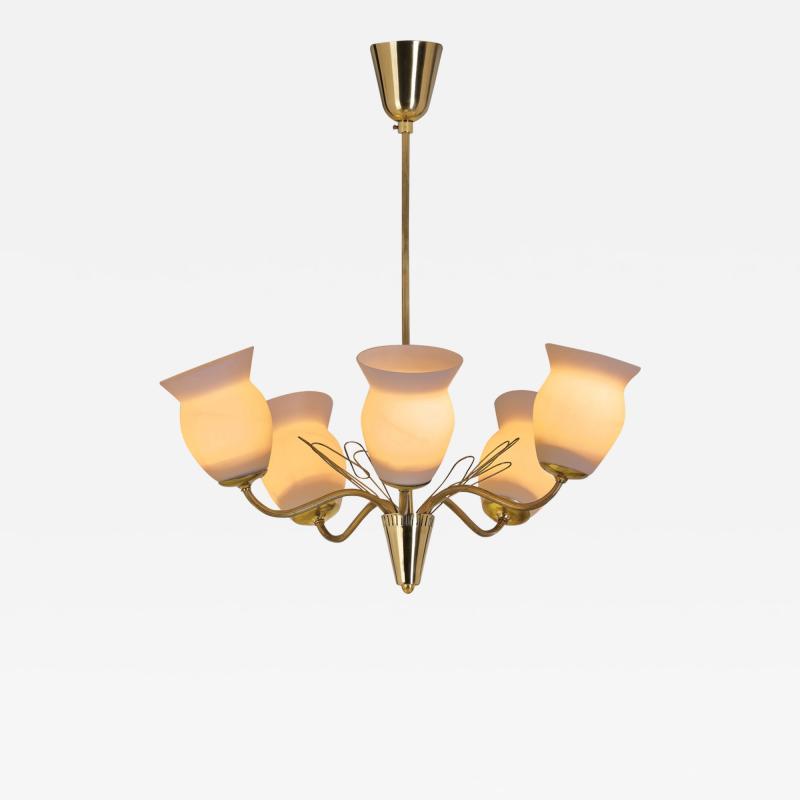  Idman Oy Brass and Opal Glass Chandelier for Idman Oy Finland Mid 20th Century