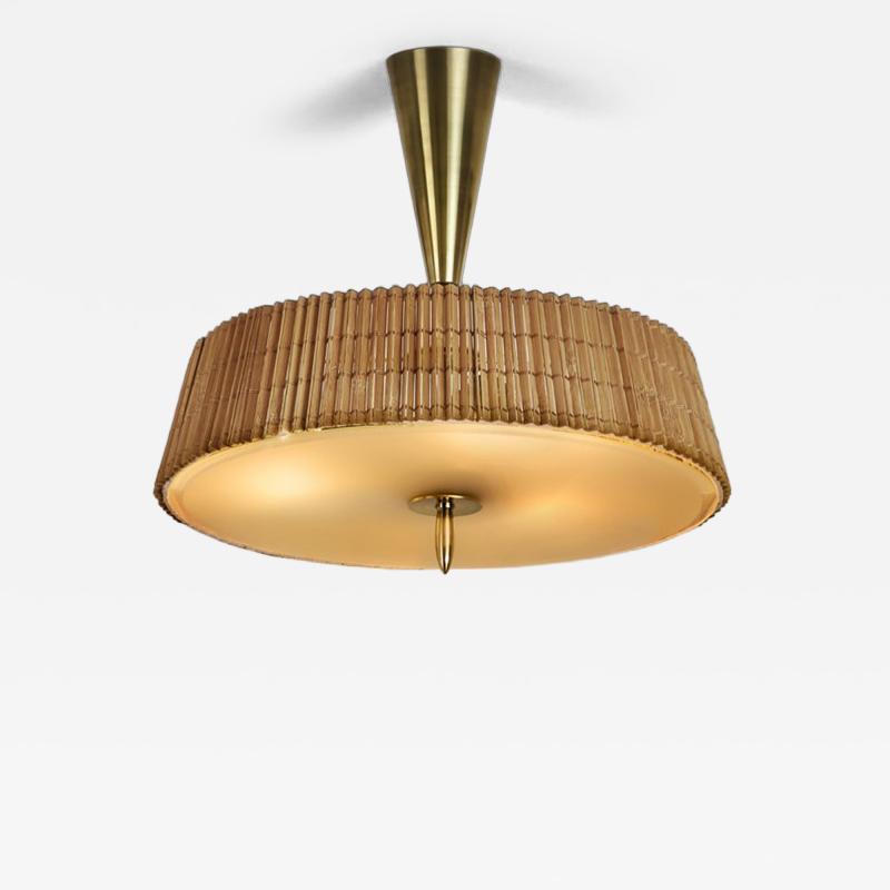  Idman Oy Ceiling Lamp with Rattan Shade by Idman Finland Mid 20th Century