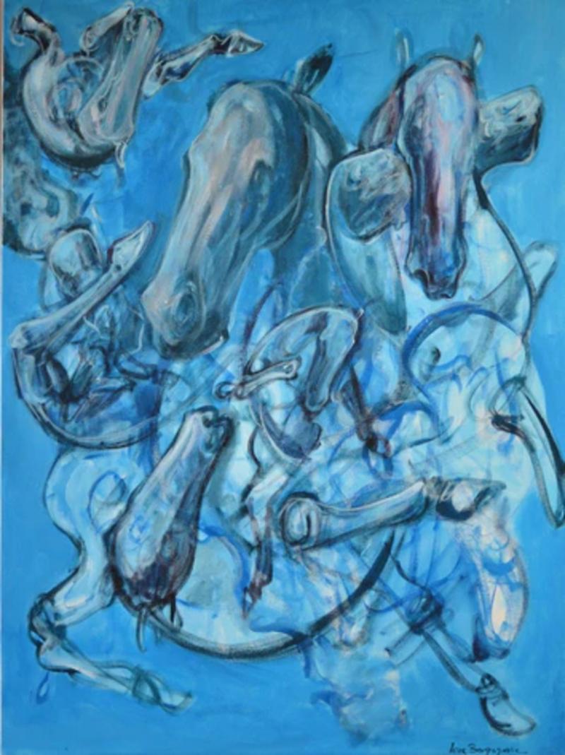  Igor Bogojevic Abstract Horses Acrylic on Canvas Painting Titled Crossroads Signed
