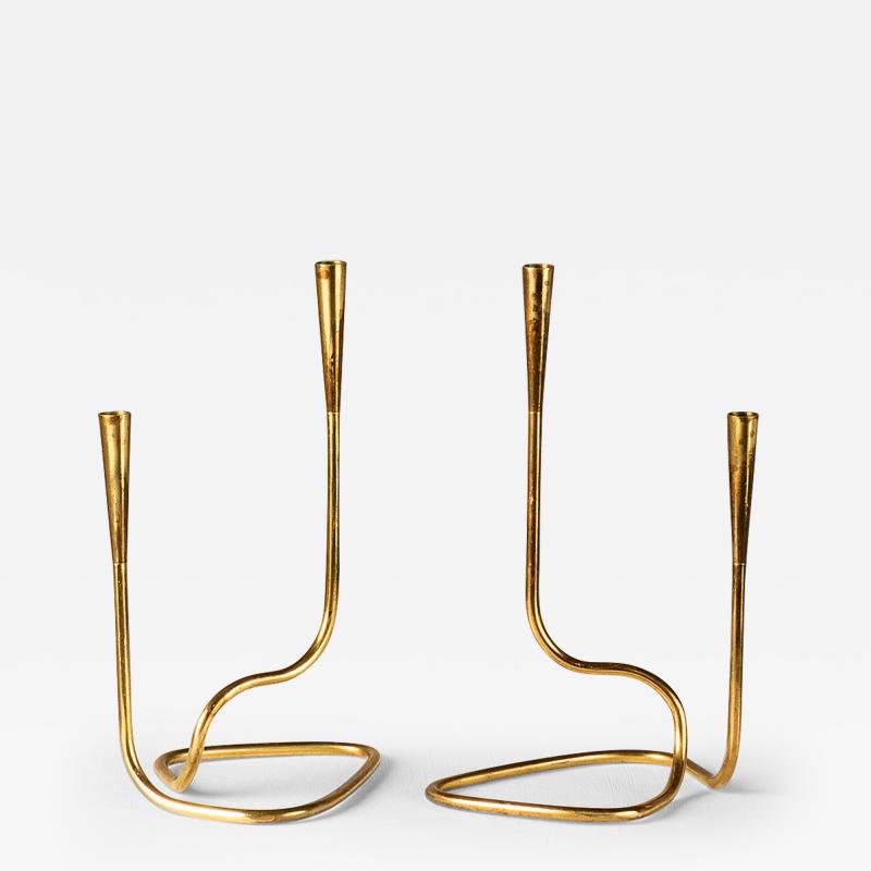  Illums Bolighus Pair of Serpentine Brass Candle Holders by Illums Bolighus Denmark 1960s