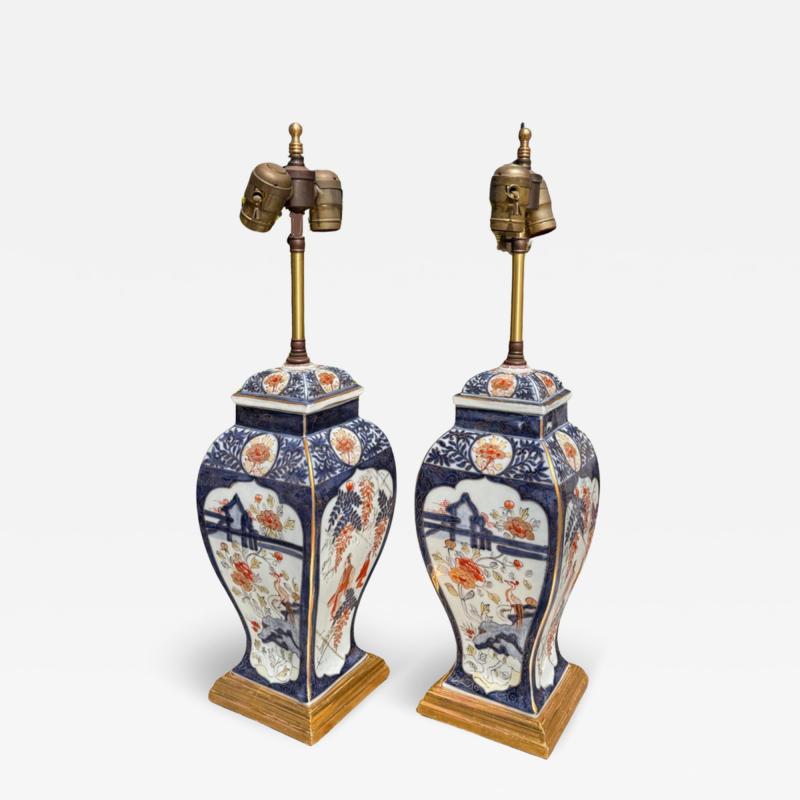  Imari Porcelain Pair of Vintage Japanese Imari Pottery Designer Table Lamps