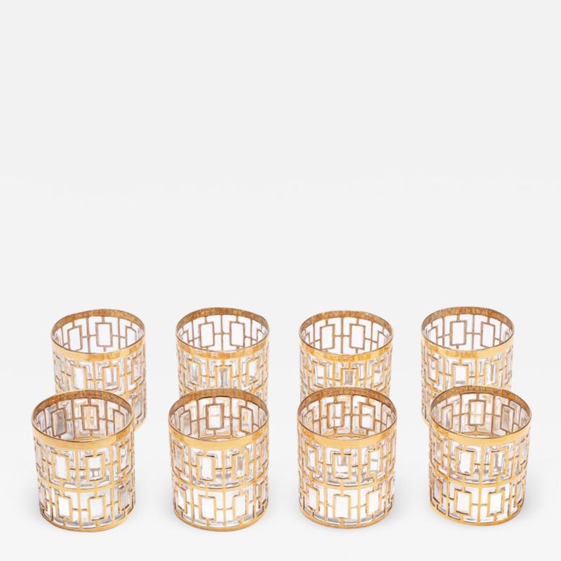  Imperial Glass Company Vintage Imperial Glass Co Shoji Rocks Glasses 22 Karat Gold 1960s Set of 8