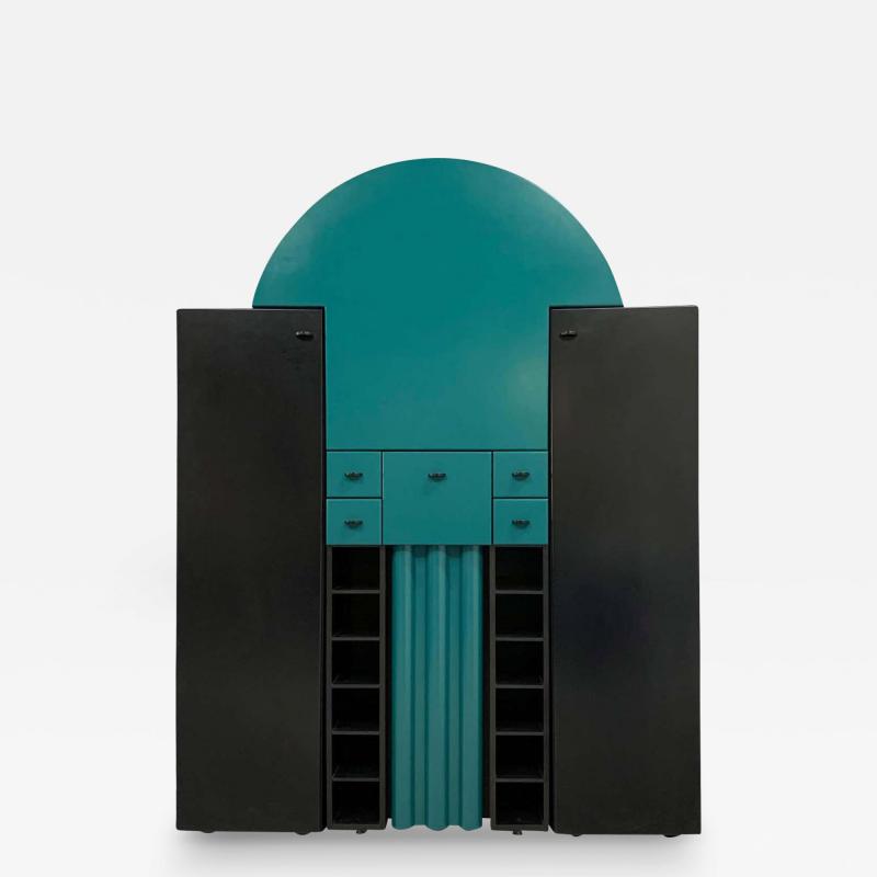  Interlubke Postmodern Interl bke Teal and Black Bar Cabinet Wall Unit from Germany 1970s