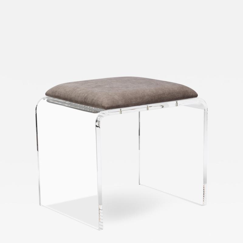  Interlude Home Mira Acrylic Stool Grey Velvet