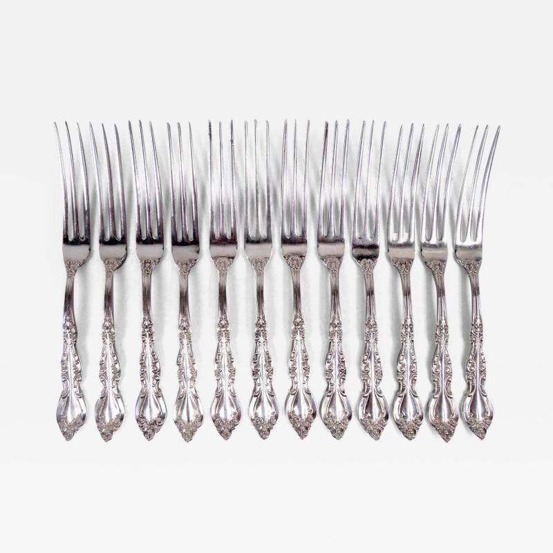  International Silver Co Set of 12 International Warwick Sterling Silver Strawberry Forks