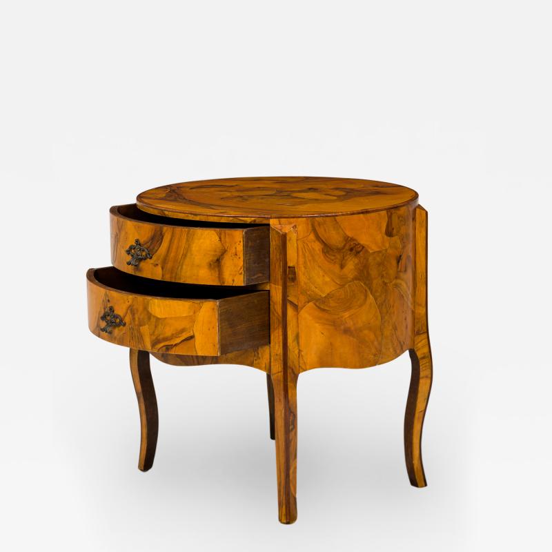  Italian Drum Form Oyster Burl End Side Table