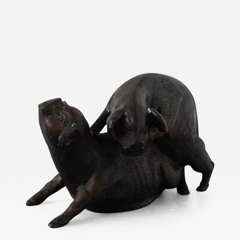  Italian school XX ct Italian Bronze sculpture Two Pigs bronze artist 20th century