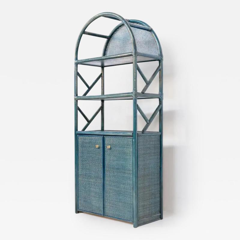  Italian school XX ct Italian Vintage Bookcase in green Bamboo Rattan and Brass