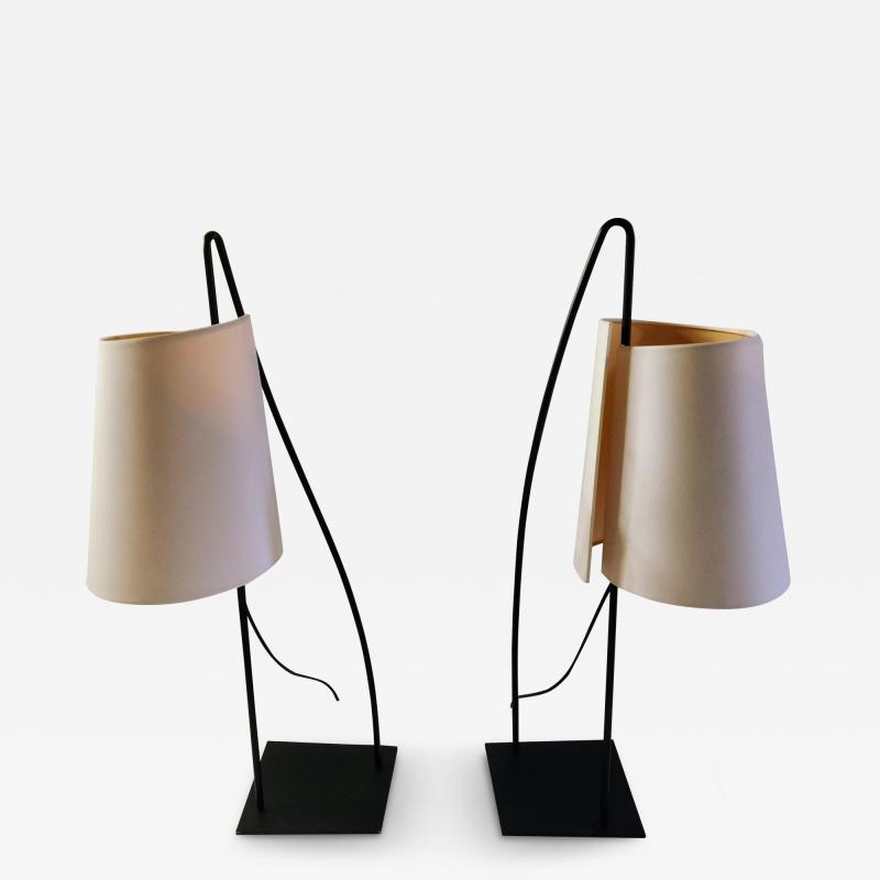  Italiana Luce Pair of Italiana Luce Black Rod Table Lamps Italy 1980s