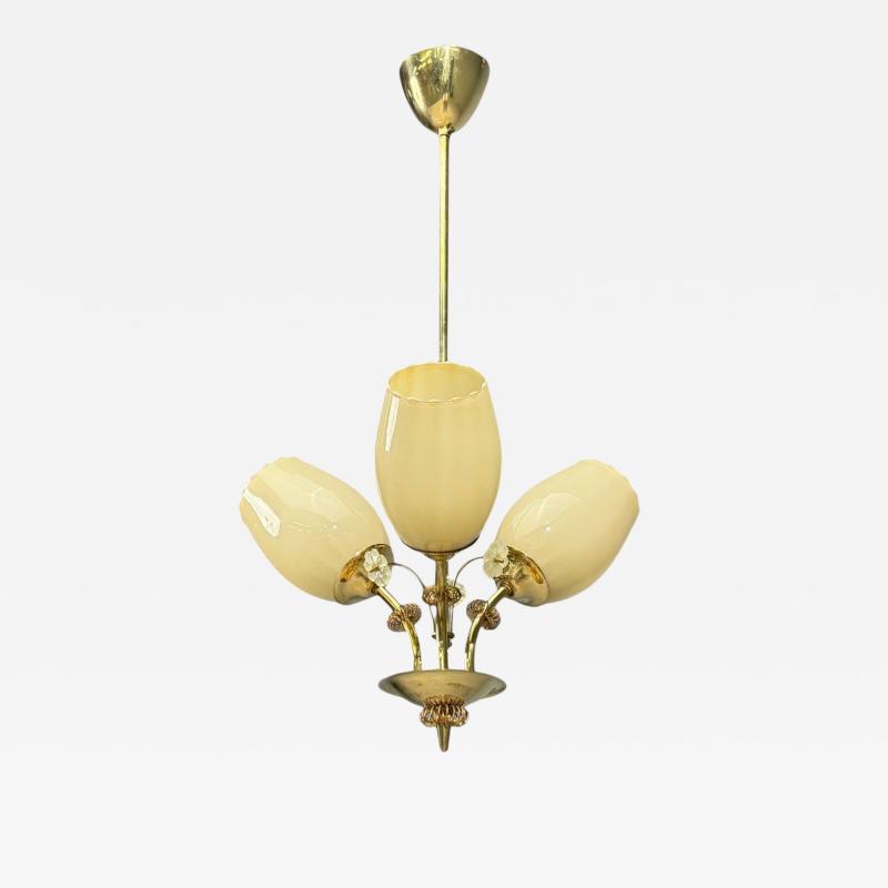  Itsu Itsu Finnish Modern Snowflake Chandelier Brass Glass Finland 1950s
