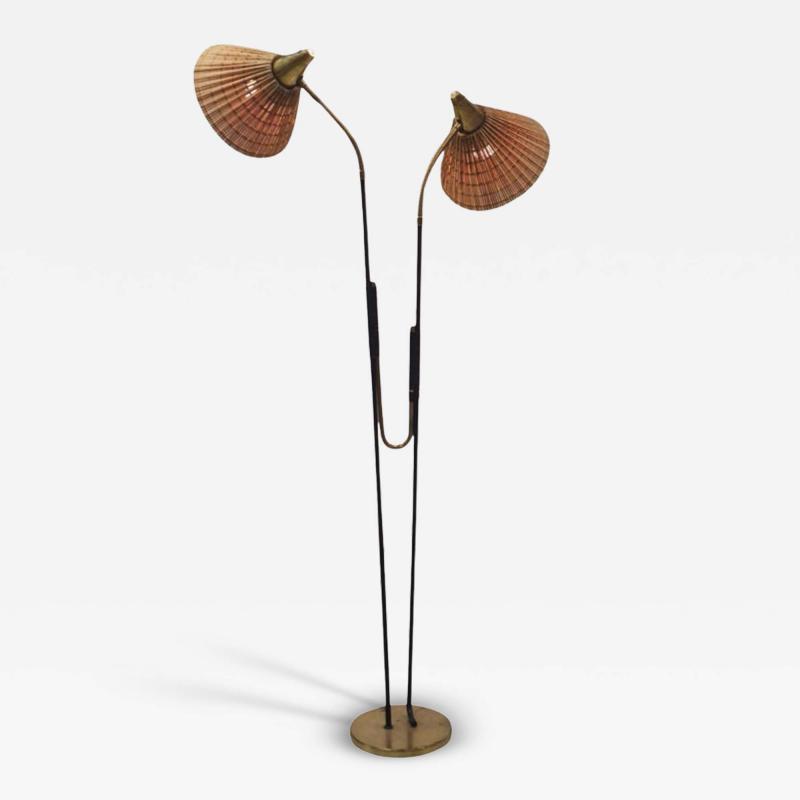  Itsu Mid Century Modern Floor Lamp Model No EN 31 with Rattan Shades Itsu 1950s