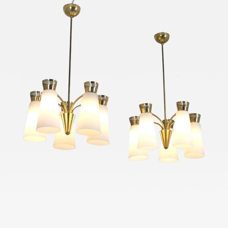  Itsu Pair of Mid Century Itsu Ceiling Lamps ER 103 5 Brass Opaline Finland 1950s
