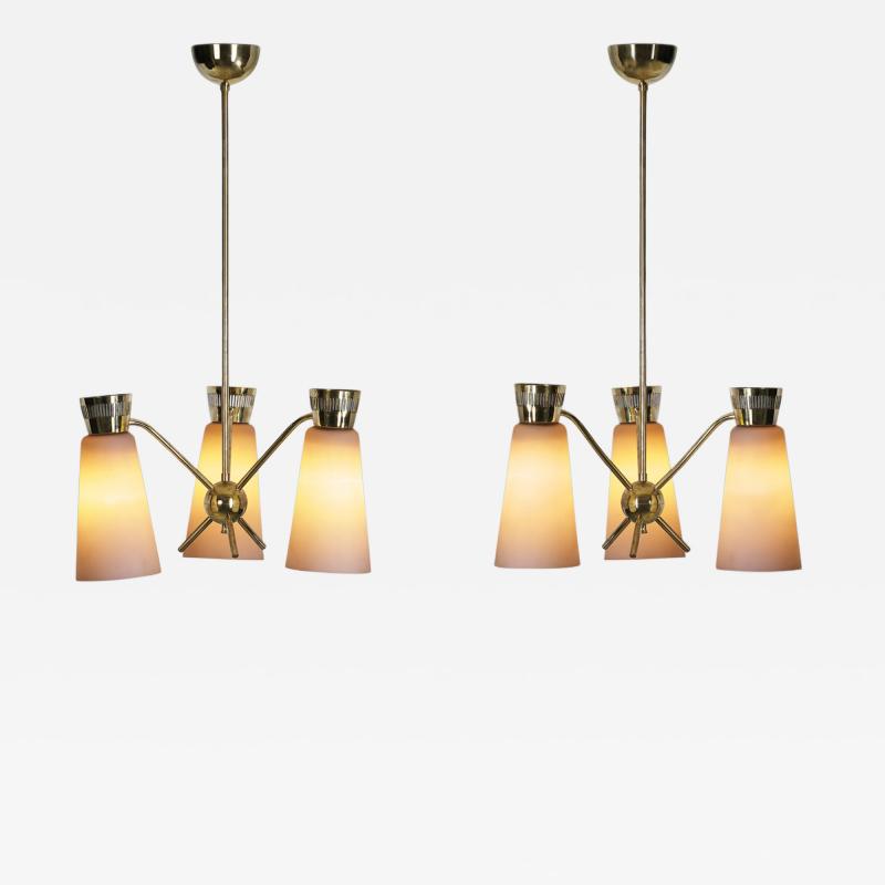  Itsu Pair of Model ER 106 3 Pendant Lamps by Itsu Finland 1950s