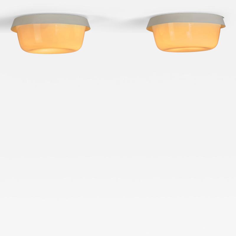  Itsu Pair of Opal Glass Ceiling Lamps by Itsu Finland ca 1960s