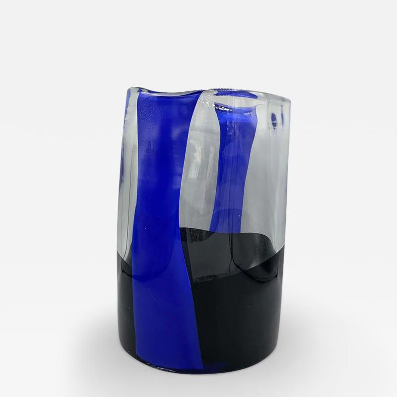  Ivan Baj ICHNOS A BLACK BLUE GLASS VASE