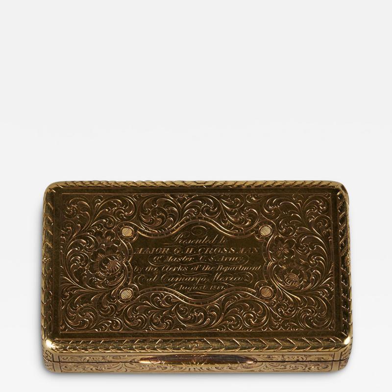  J E Caldwell Co Jewelry Caldwell Silver MEXICAN WAR ERA SOLID GOLD SNUFF BOX SIGNED BY BENNETT CALDWELL PHILADELPHIA