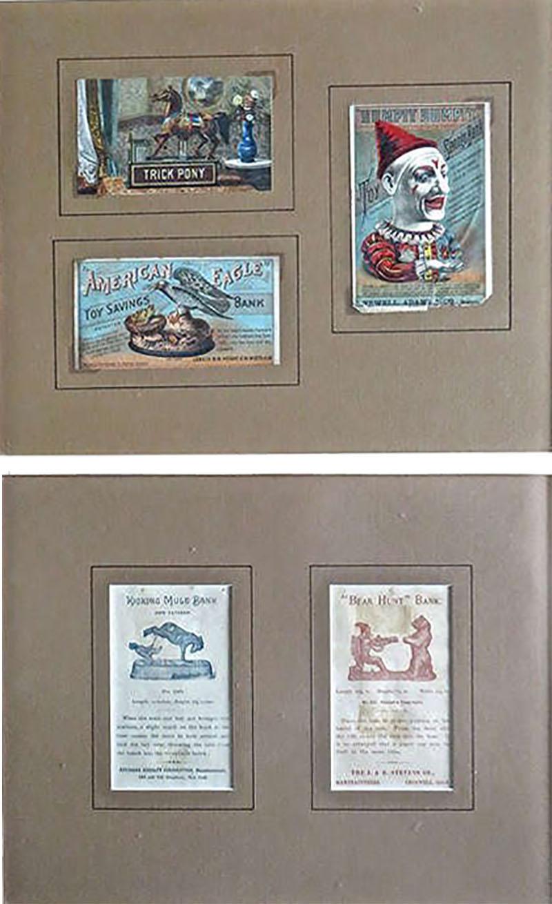  J E Stevens Co Five Mechanical Bank Trade Cards in Frame circa 1880s