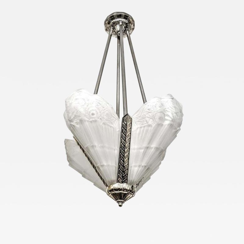  J Robert French Art Deco Pendant Chandelier Signed by J Robert
