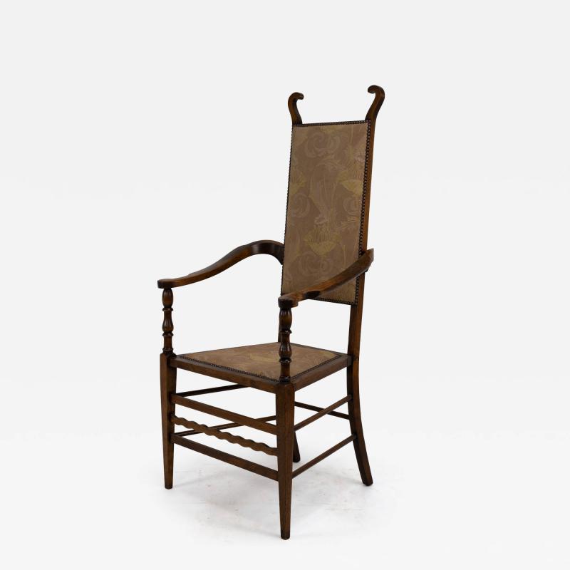  J S Henry J S Henry Arts Craft Walnut Armchair with Period Stylised Floral Fabric