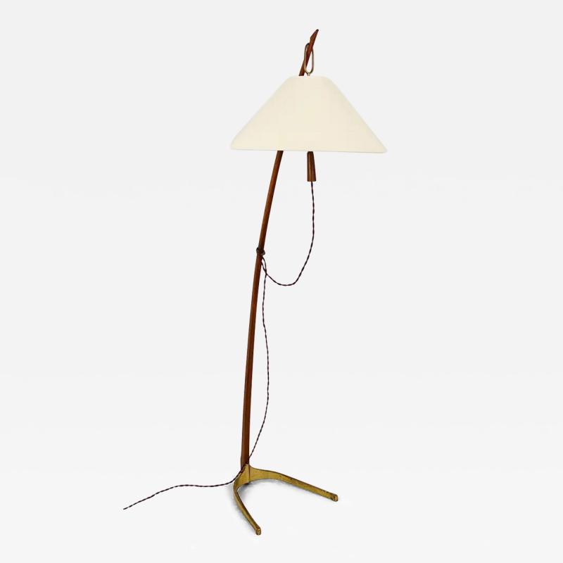  J T Kalmar Kalmar Lighting J T Kalmar 2x Dornstab Adjustable Floor Lamp Brass Walnut Austria 1950s