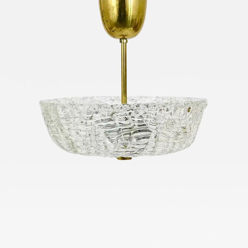  J T Kalmar Kalmar Lighting J T Kalmar Round Mid Century Brass Textured Glass Chandelier Austria 1950s