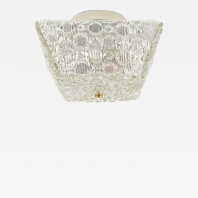  J T Kalmar Kalmar Lighting J T Kalmar Square Brass Textured Glass Flush Mount Ceiling Light 1950s