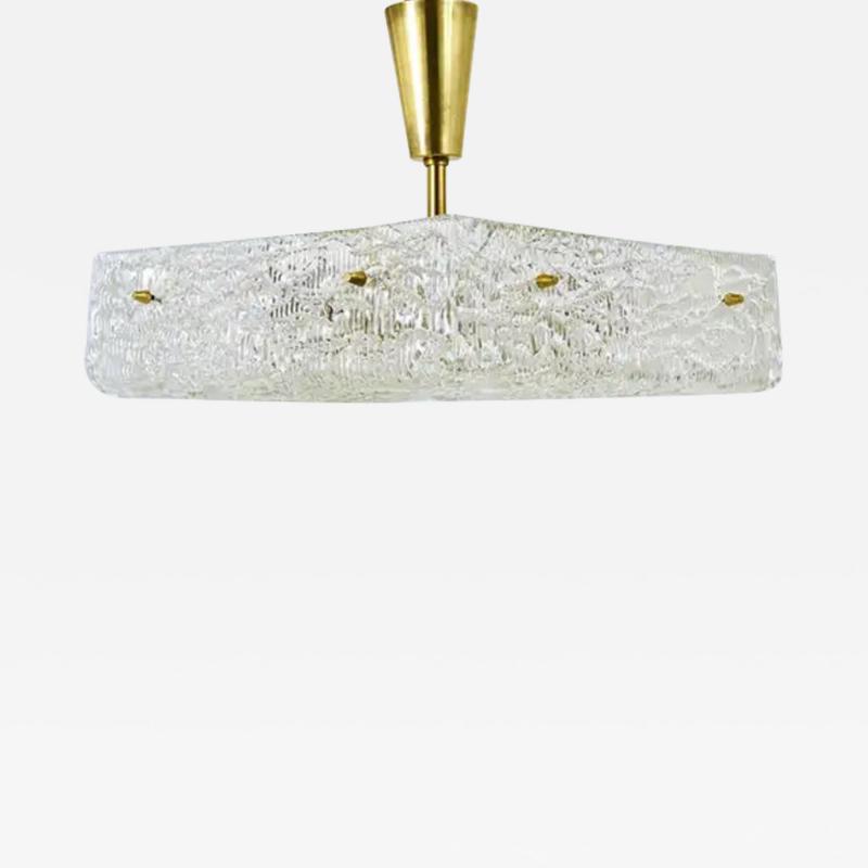  J T Kalmar Kalmar Lighting J T Kalmar Square Textured Glass Mid Century Brass Chandelier Austria 1950s