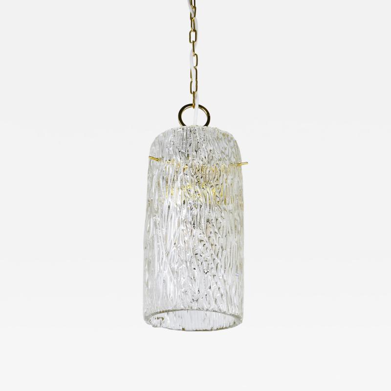  J T Kalmar Kalmar Lighting J T Kalmar Vienna Midcentury Textured Glass Tube Brass Pendant Lamp Austria
