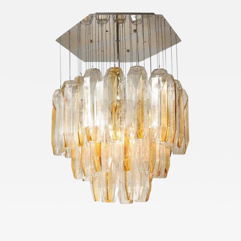  J T Kalmar Kalmar Lighting Kalmar Franken Clear and Amber Shaped Glass Chandelier