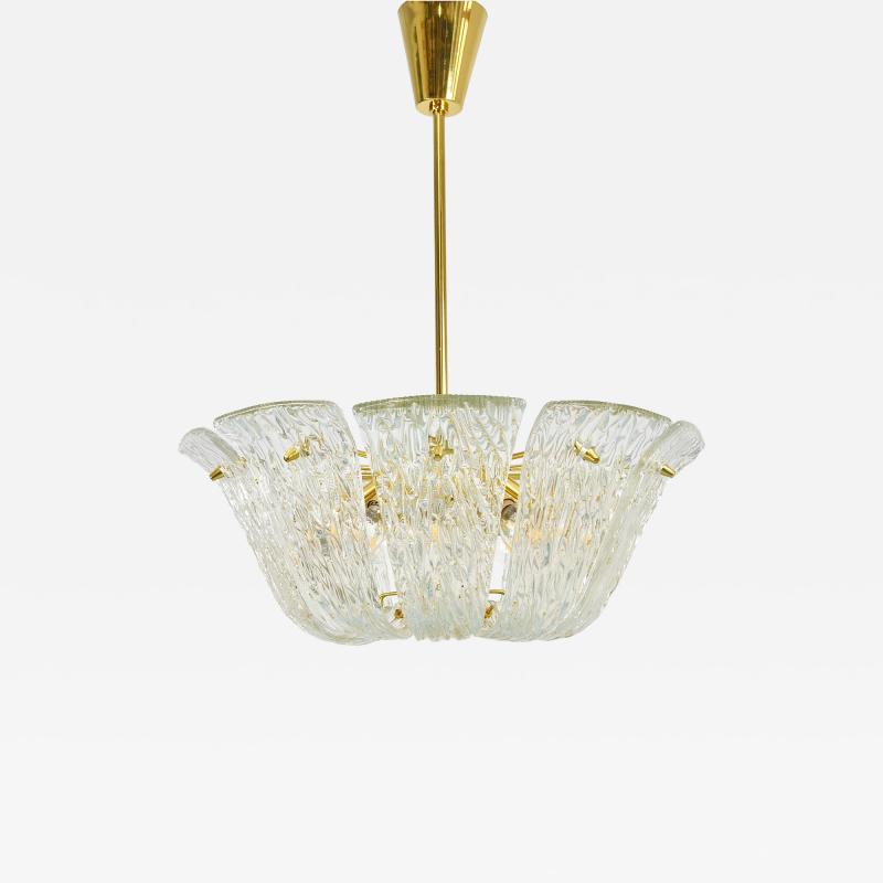  J T Kalmar Kalmar Lighting Large J T Kalmar Curved Basket Chandelier Brass Textured Glass Vienna 1950