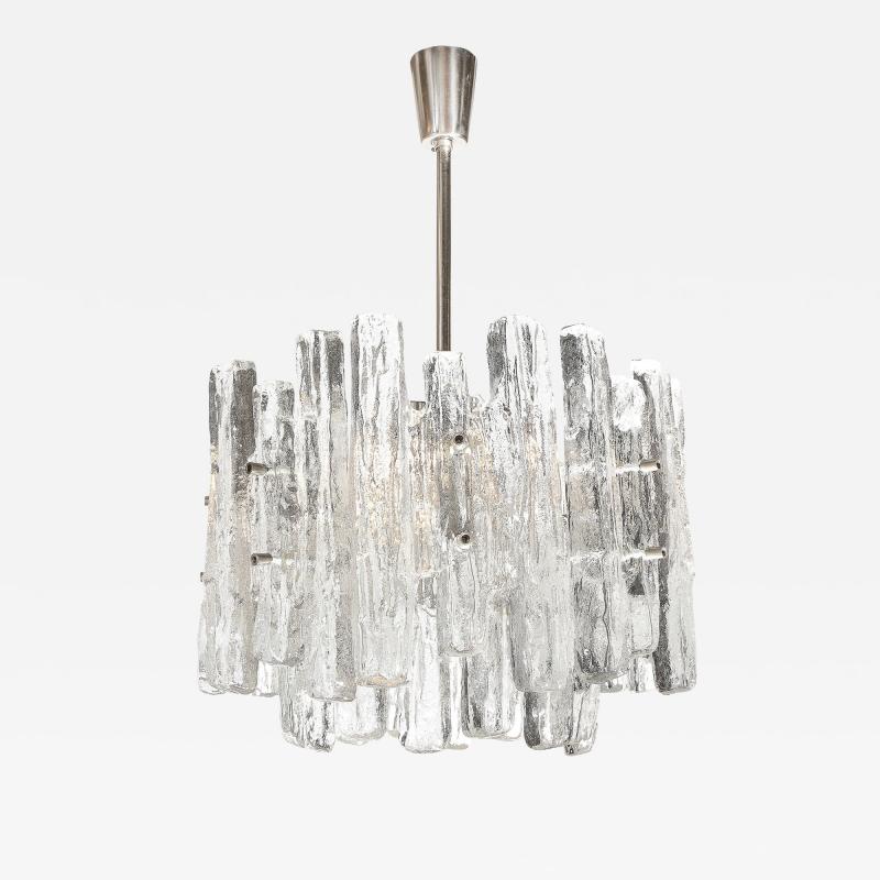  J T Kalmar Kalmar Lighting Mid Century Modern Brushed Aluminum Translucent Murano Glass Chandelier