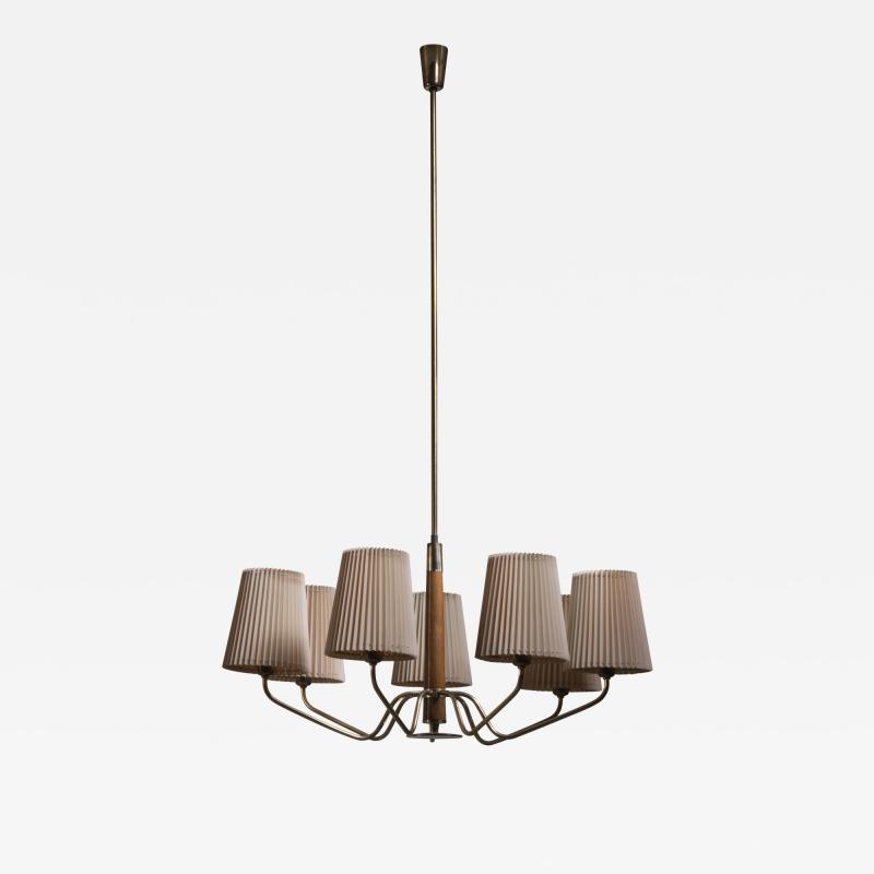  J T Kalmar Kalmar Lighting Modernist wood and brass chandelier with 7 arms