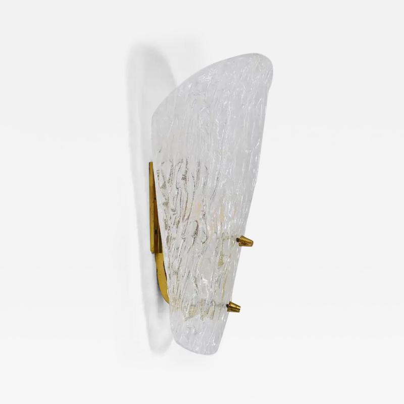  J T Kalmar Kalmar Lighting One Kalmar Midcentury Brass Textured Glass Scone Wall Light Austria 1950s