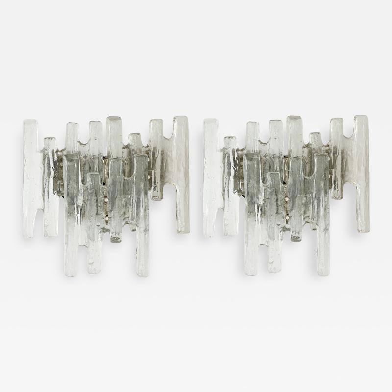  J T Kalmar Kalmar Lighting Pair of Austrian 1960s Clear Glass Ice Block Wall Sconces by J T Kalmar