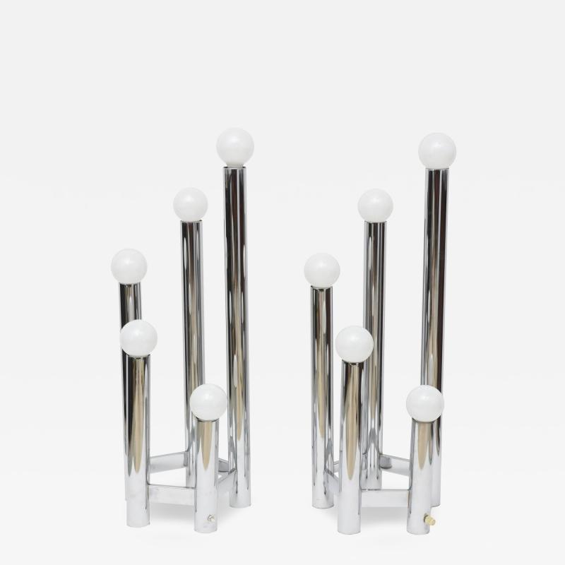  J T Kalmar Kalmar Lighting Pair of Austrian Modern Polished Chrome Five Light Table Lamps Kalmar