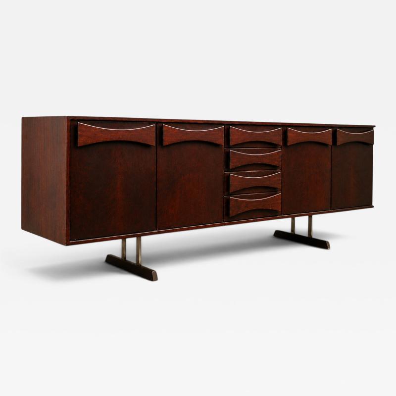  JD M veis e Decora es Brazilian Modern Credenza in Imbuia Wood Chrome by JD M veis Brazil