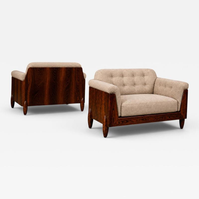  JD M veis e Decora es Pair of Brazilian Modern Armchairs in Rosewood Ivory Mohair JD Moveis