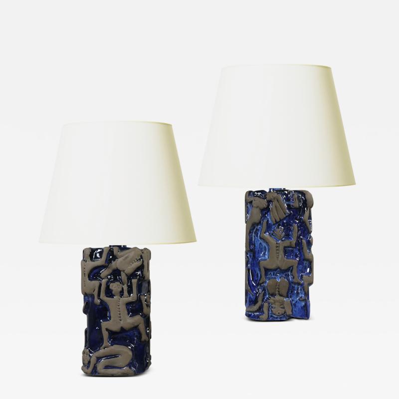  JIE Keramik Pair of Table Lamps with Climbing Figures by Sys Marstrand for JIE Keramik