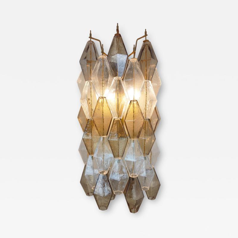  JL Light Style Murano glass Poliedri wall sconces long version in smoky brown and clear