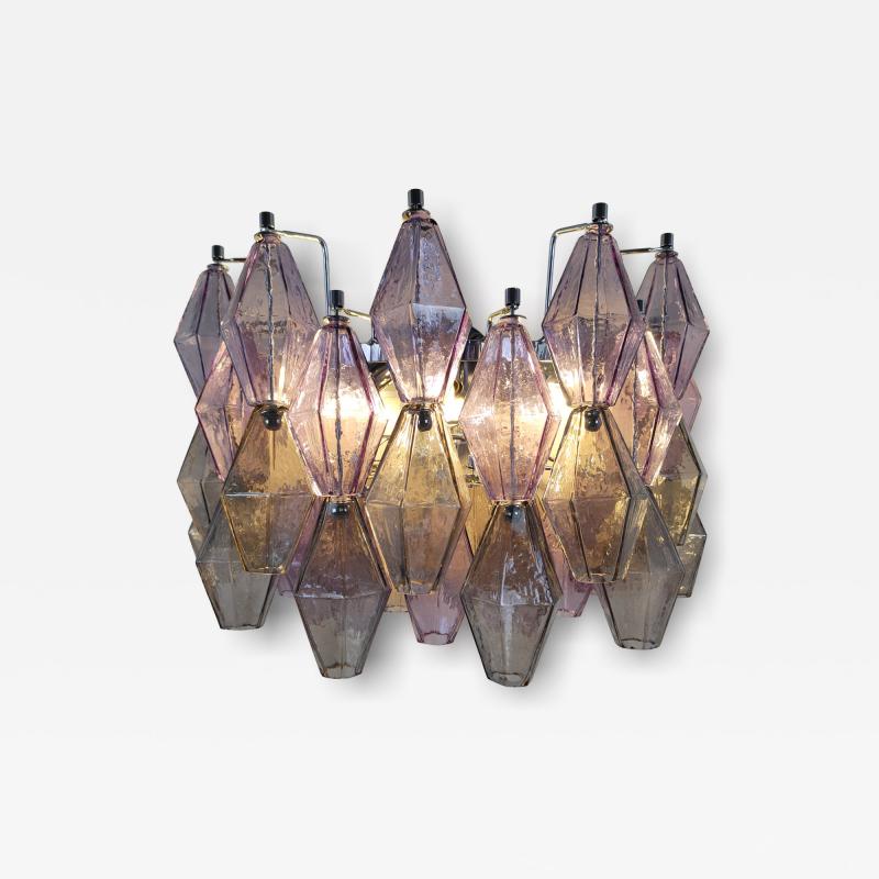JL Light Style Murano glass Poliedri wall sconces wide version in amethyst and smoky grey