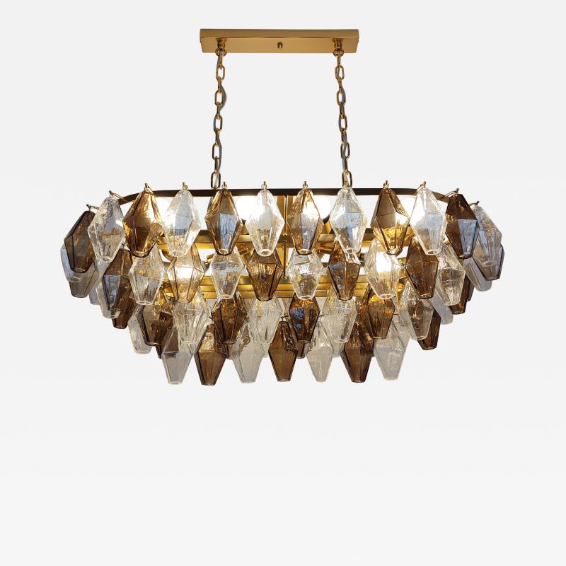  JL Light Style Murano glass poliedri chandelier in clear and smokey oval shape