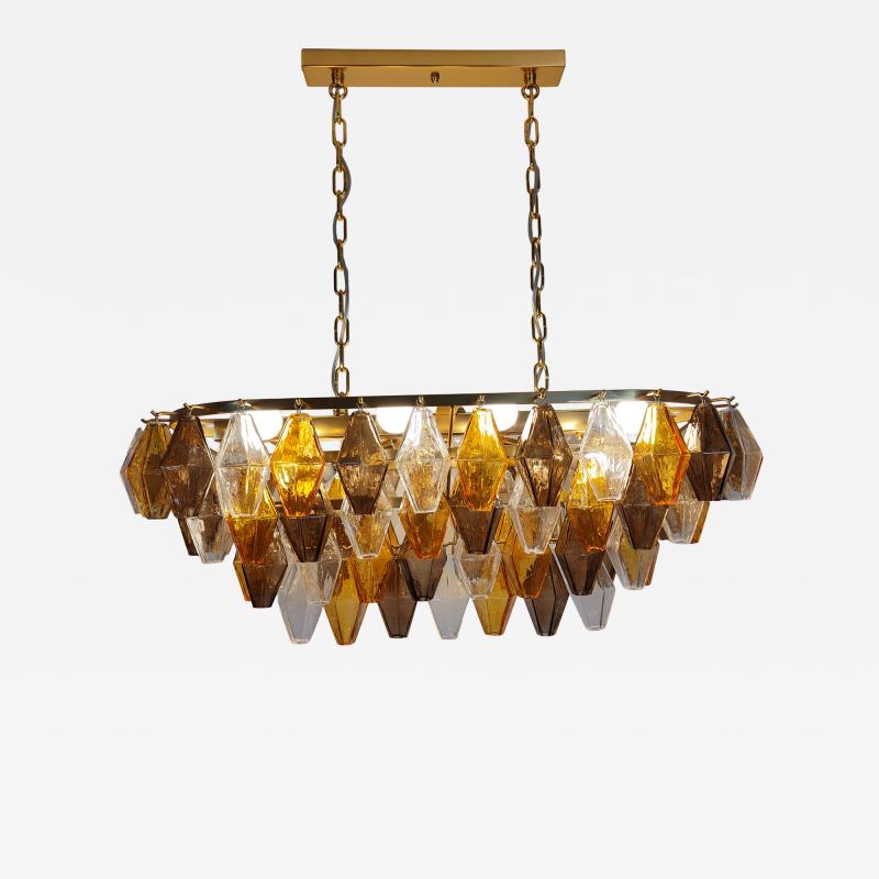  JL Light Style Murano glass poliedri chandelier in oval shape in clear dark amber and smokey