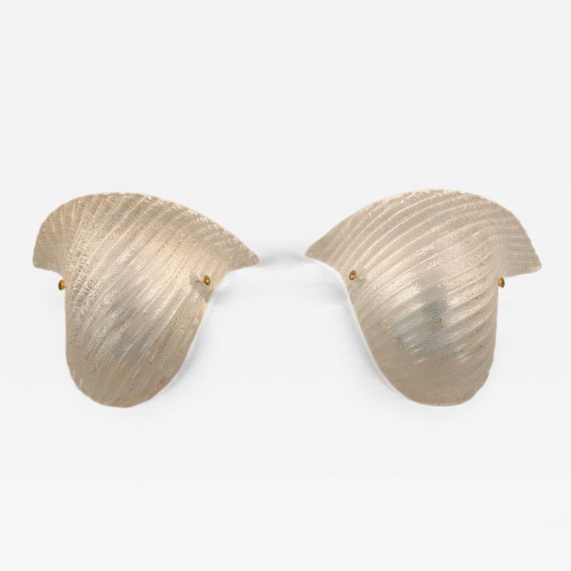  JL Light Style Pair of Murano glass wall sconces with half cup oblique striped clear grained